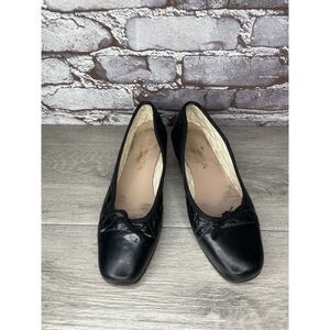 Hirica Black Quilted Leather Patent Cap Block Heels Shoes Women Sz 37EU/6.5M US